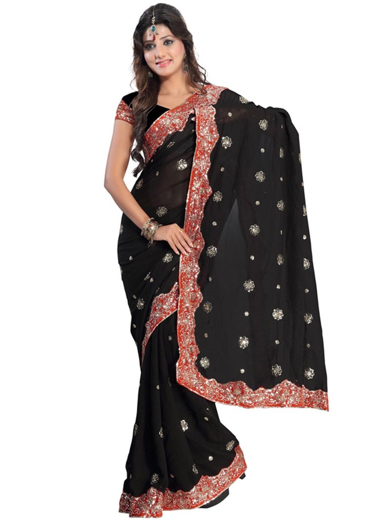 ساري هندي عصري للنساء بتطريز بوليوود ب sequins لمهرجان الساري قطعة بلوزة غير مخيطة لزي الحفلات البوهيمي (دارك بورغندي)